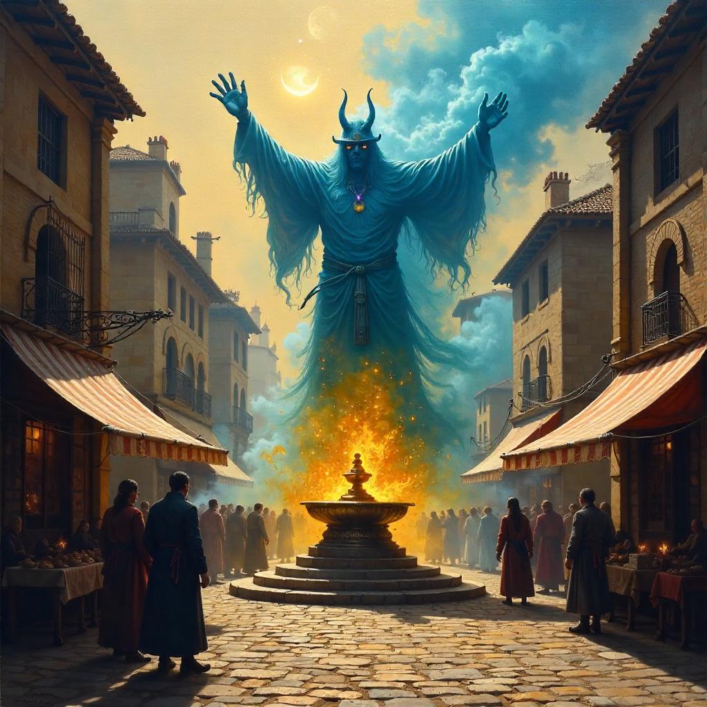 Djinn in the Town Square: An Oil Painting