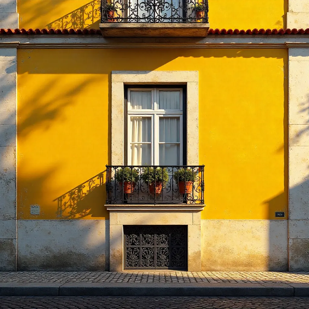 Sunlit Yellow Facade in Lisbon Historic District