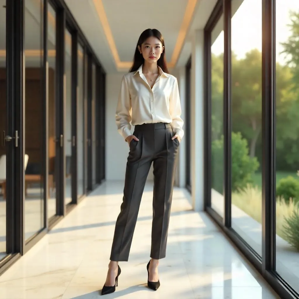 Confident Asian Woman in a Modern Villa - 3D Render