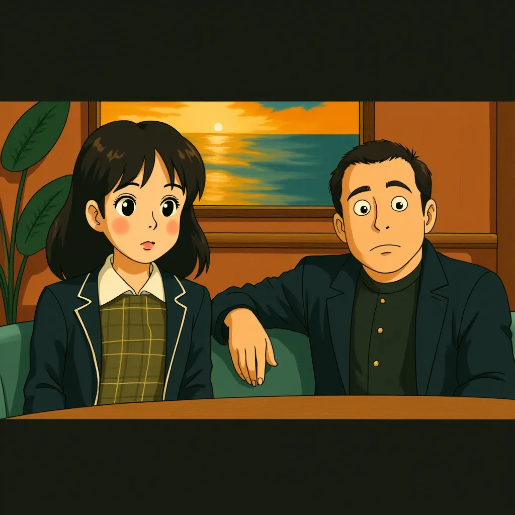 Winona Ryder and Justin Theroux in Beetlejuice Beetlejuice (2024) - Ghibli style