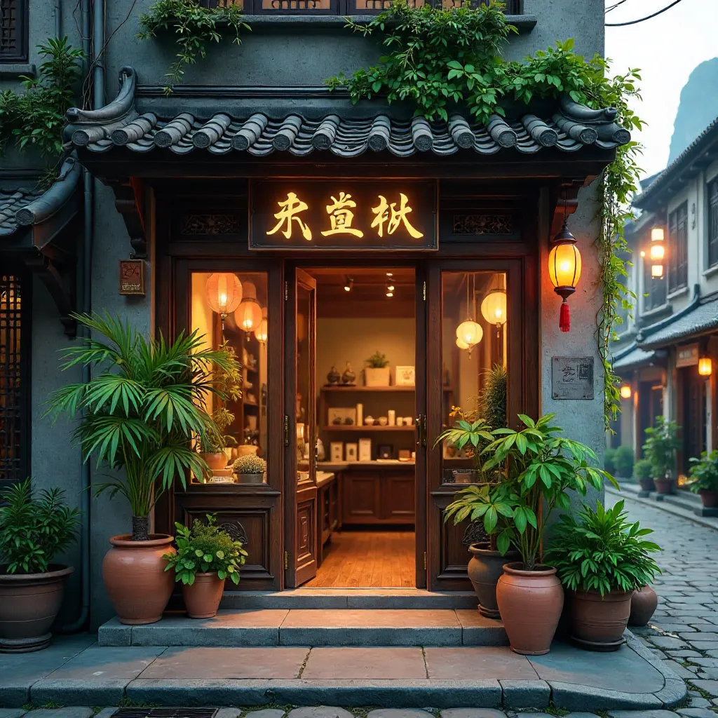 Inviting Boutique Entrance in Guilin with Greenery