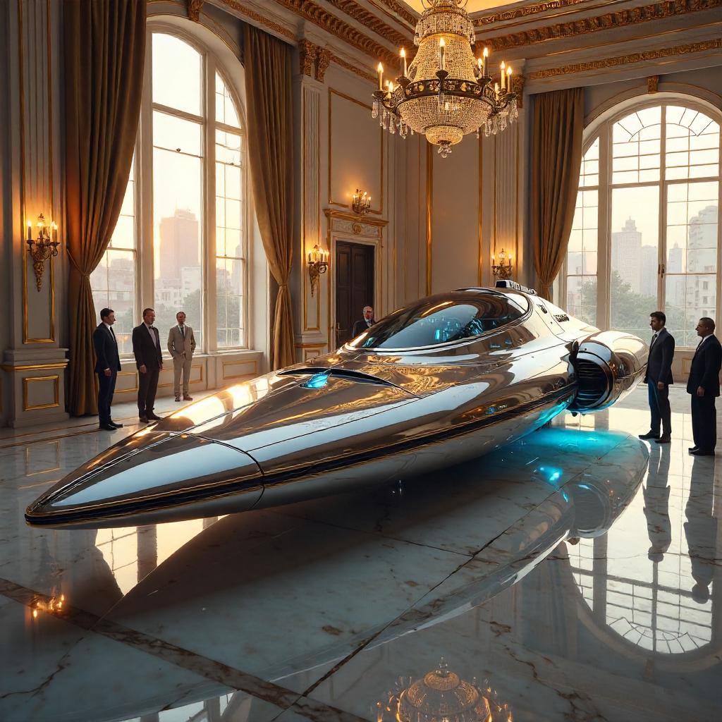Photorealistic Spaceship in a Grand Mansion Ballroom