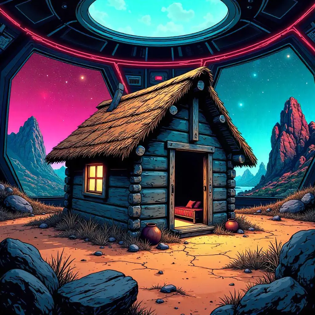 Comic Book Hut Inside a Neon Holodeck