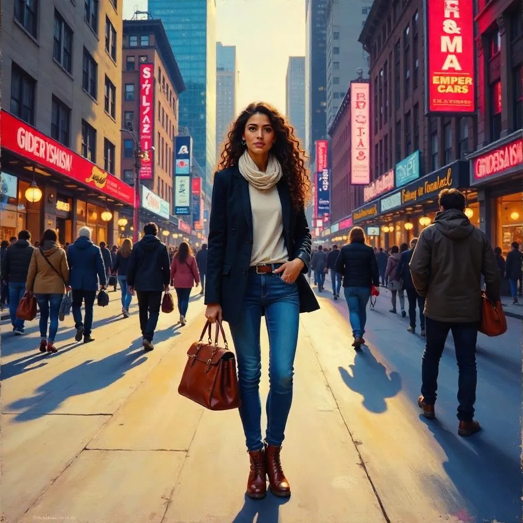 Oil Portrait of a Young Middle Eastern Woman in Downtown