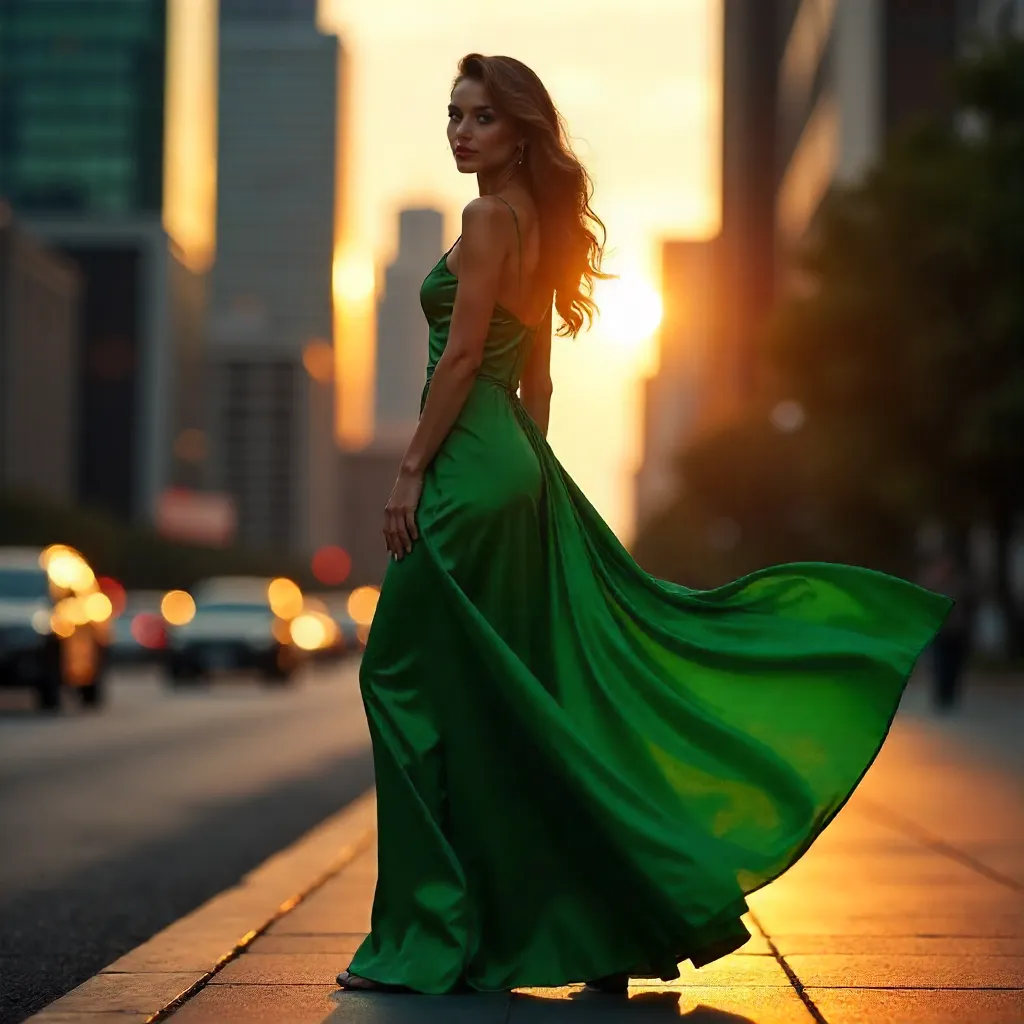 City Chic: Flowing Emerald Dress Editorial