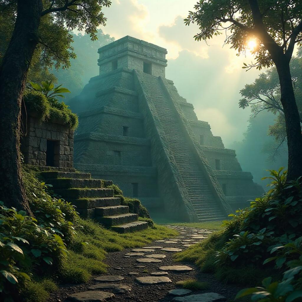 Mist Over Mayan Ruins in 3D Render