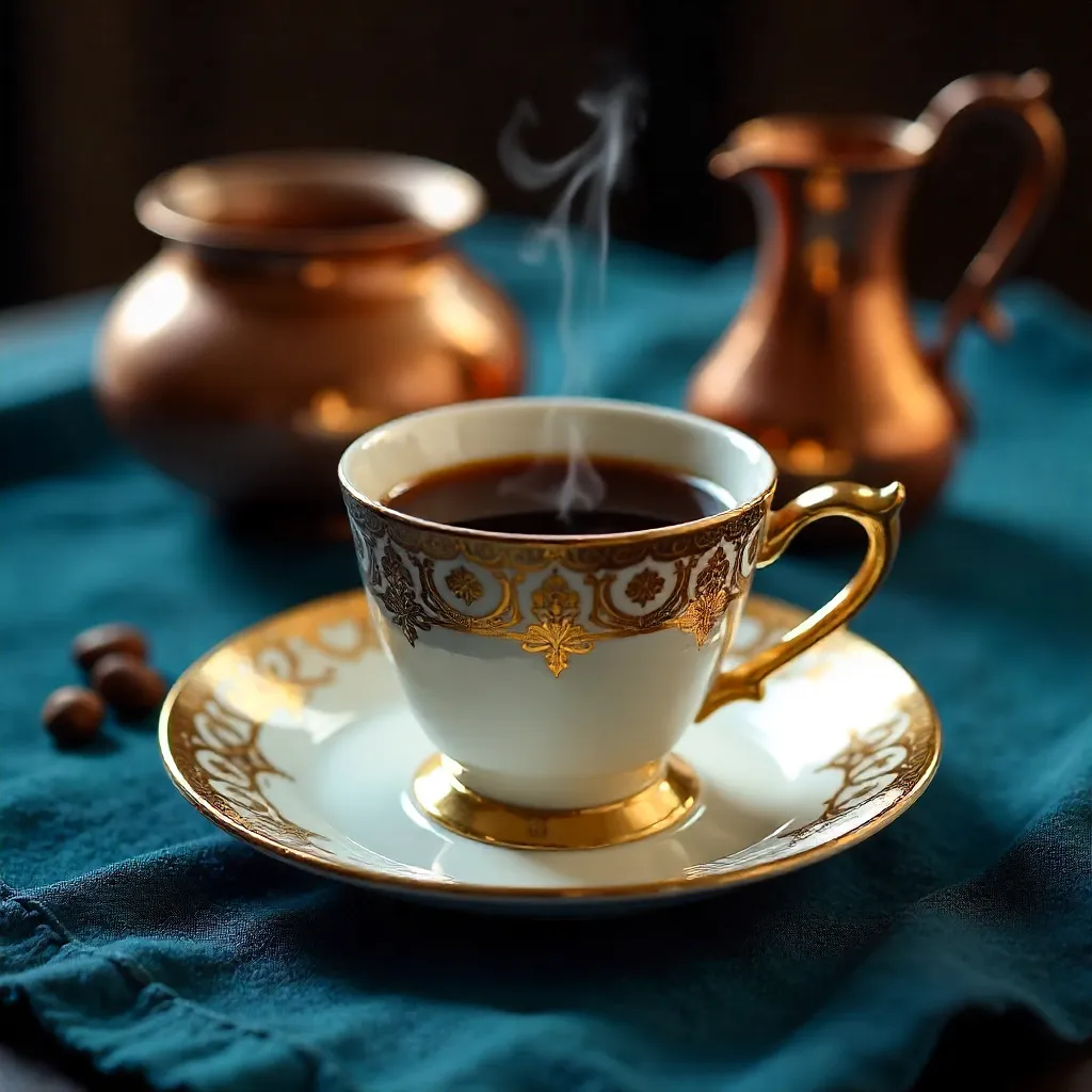 Ornate Turkish Coffee on a Blue Cloth
