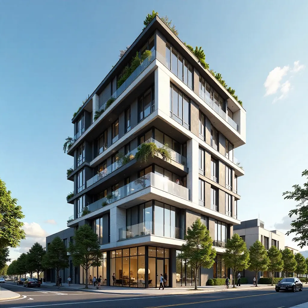 Modern Urban Apartment Building under Clear Blue Sky