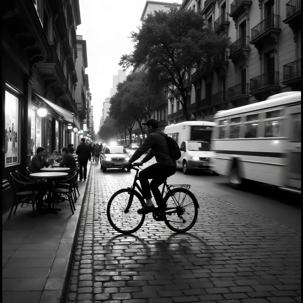 Blurred Motion Cyclist in Buenos Aires — Black and White