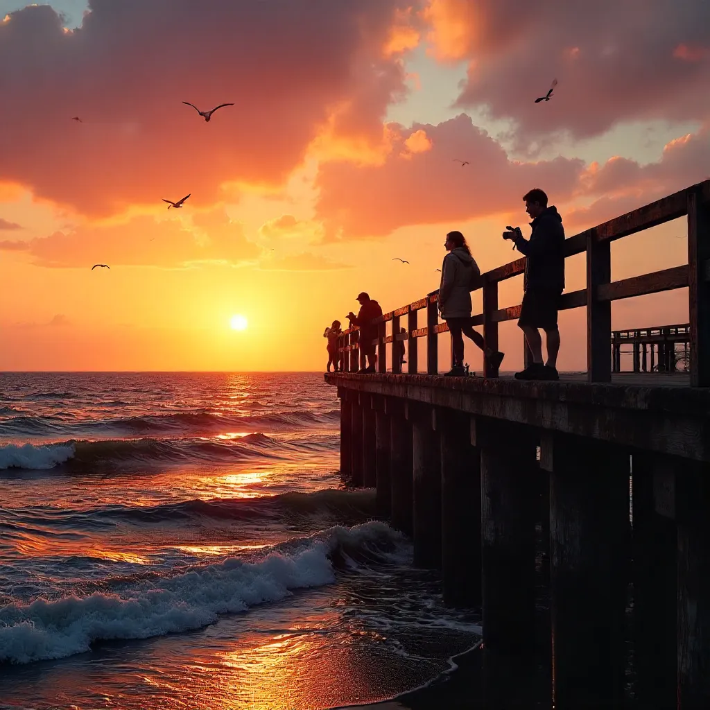 Sunset Silhouettes on a Seaside Pier