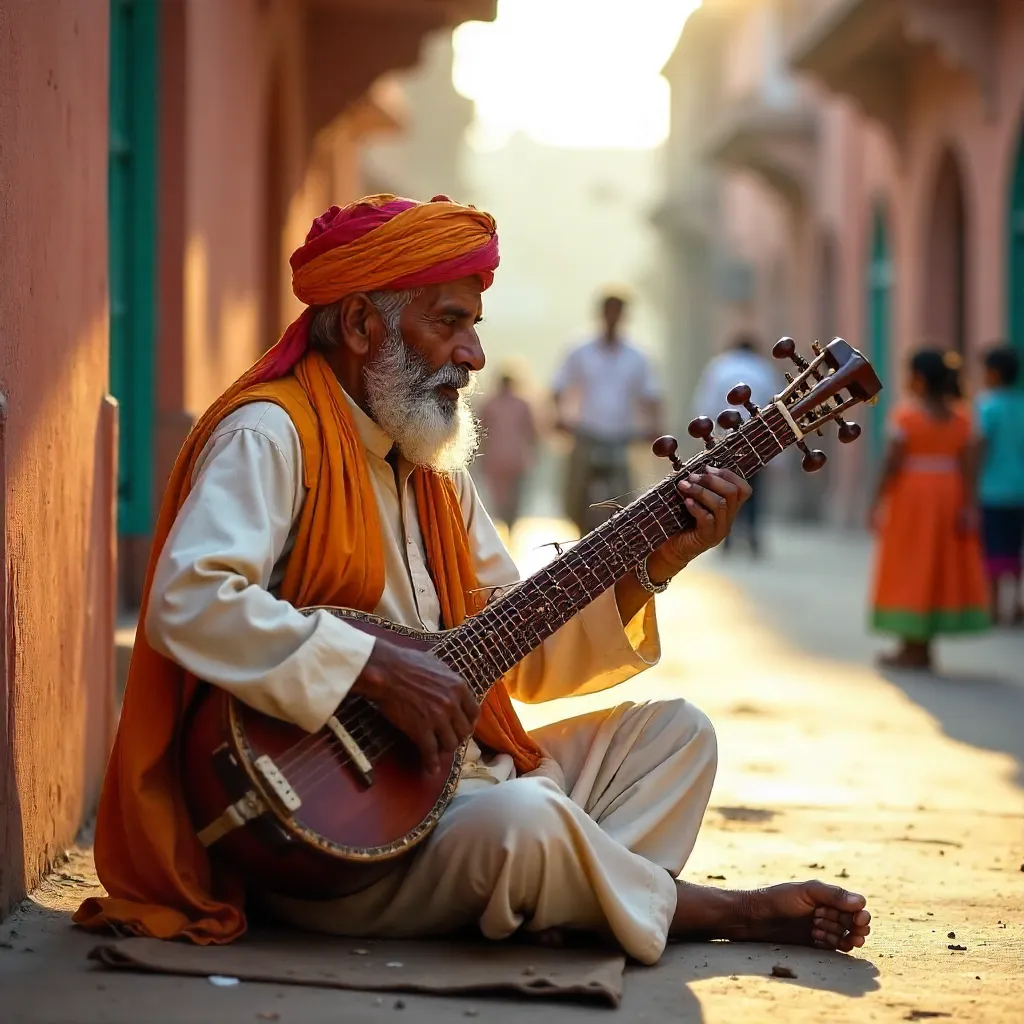 Elderly Sarangi Player in Jaipur's Pink City
