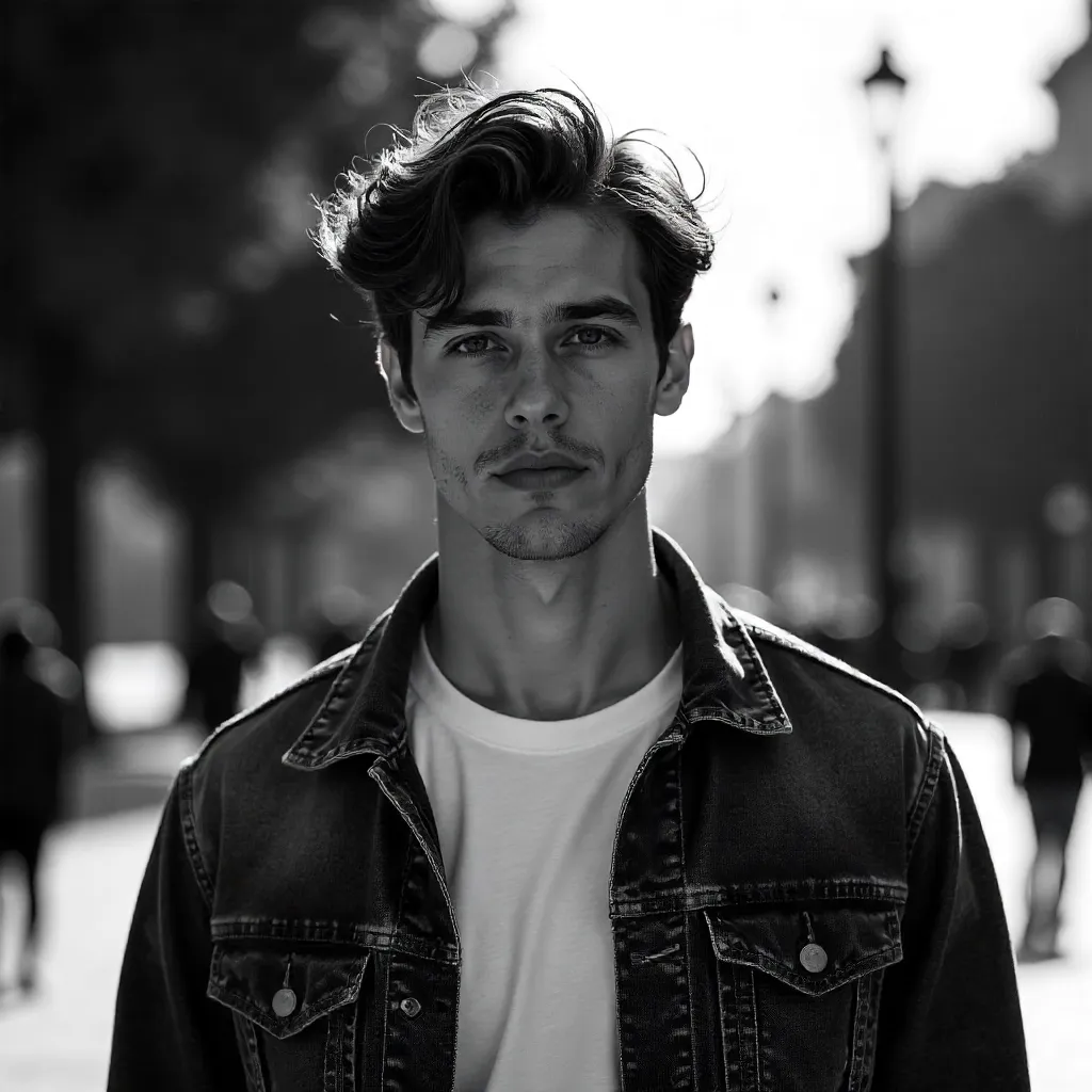Striking Outdoor B&W Portrait of a Confident Young Man