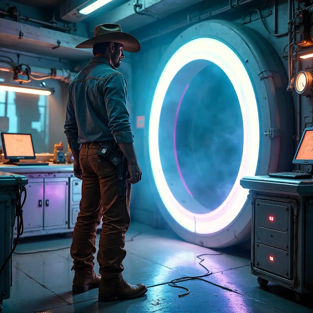 Photorealistic Cowboy in a Portal Laboratory