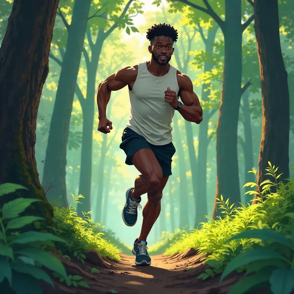 Athletic Black Man in an Anime Forest