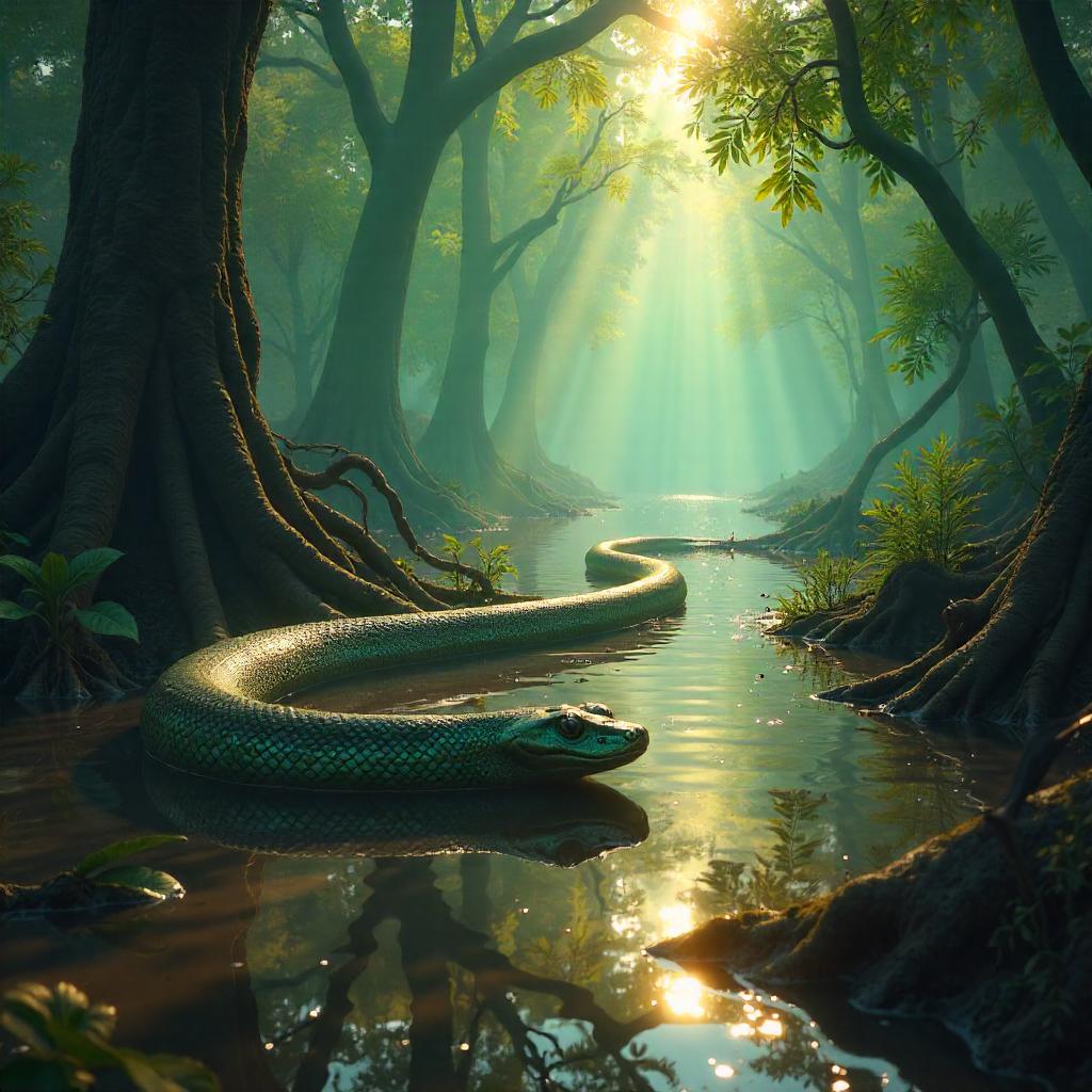Snake Concept Art in a Mangrove Swamp