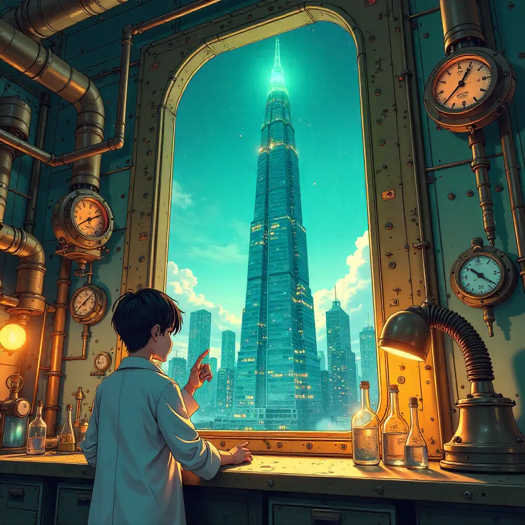 Brass Lab Skyscraper: An Anime Scene