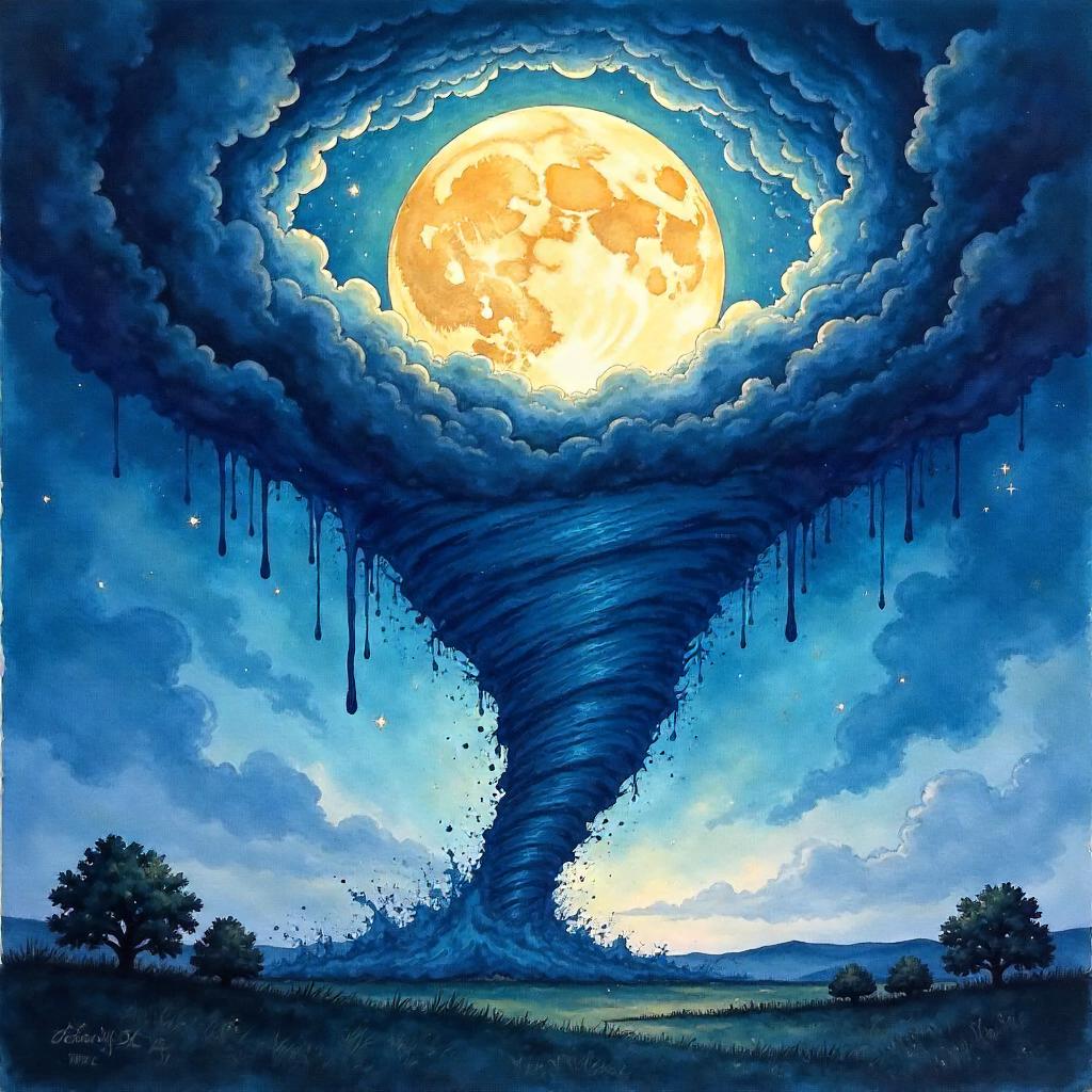 Moon Inside a Watercolor Tornado