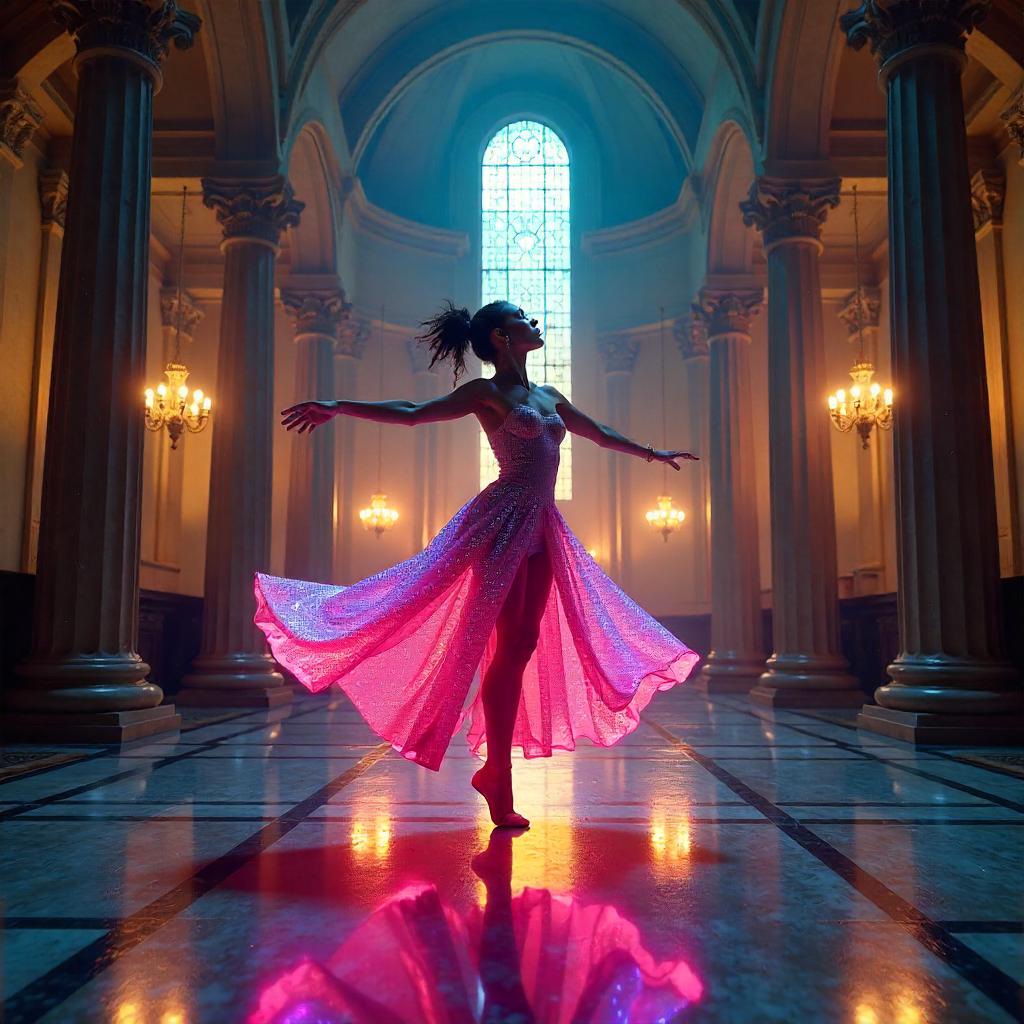 Neon Dancer in a Sacred Synagogue - Digital Art