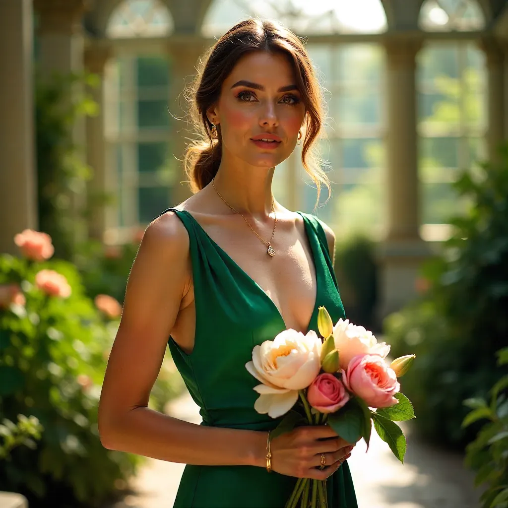 Graceful Elegance: Woman Posed with Fresh Flowers