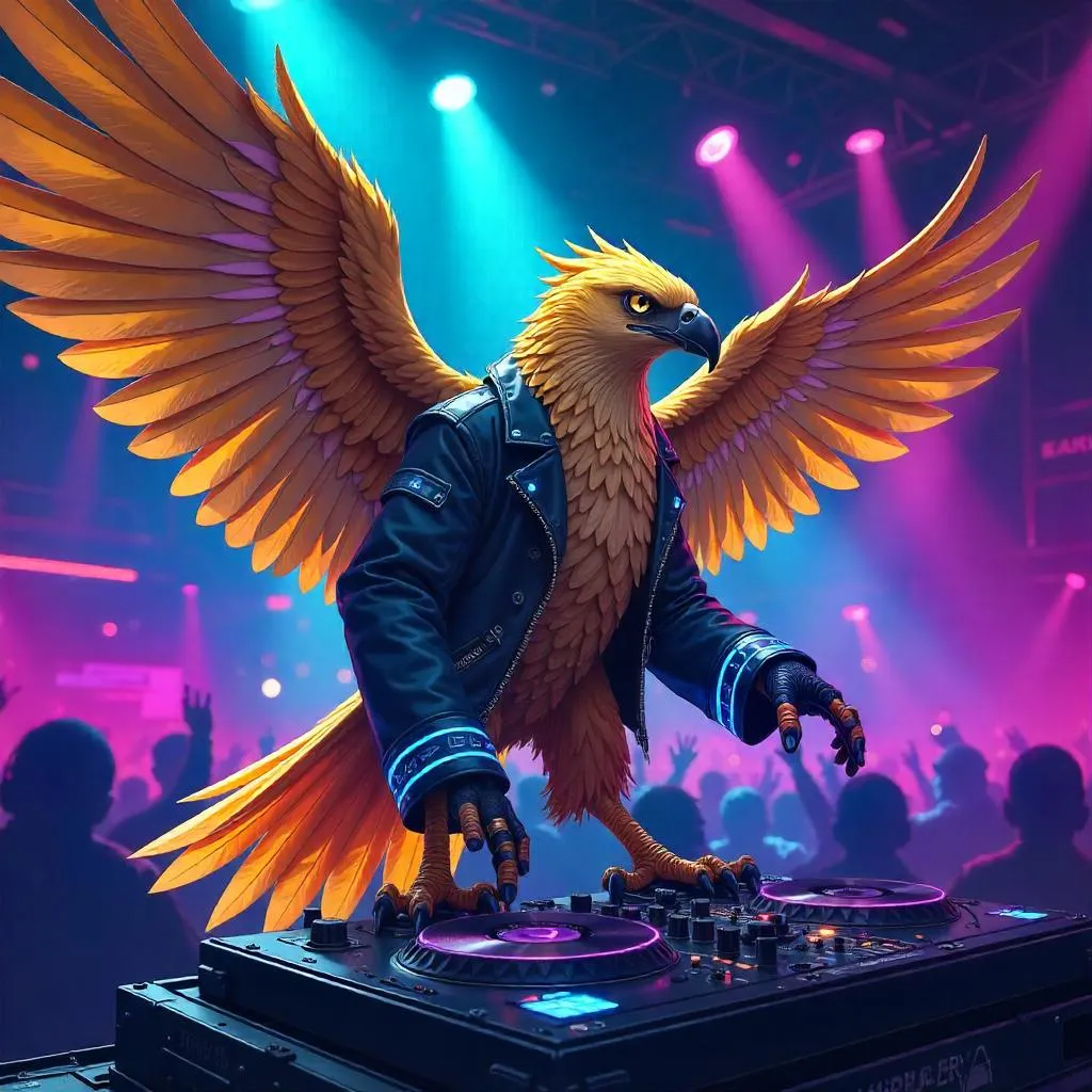 Anime Eagle DJ in Neon Nightclub