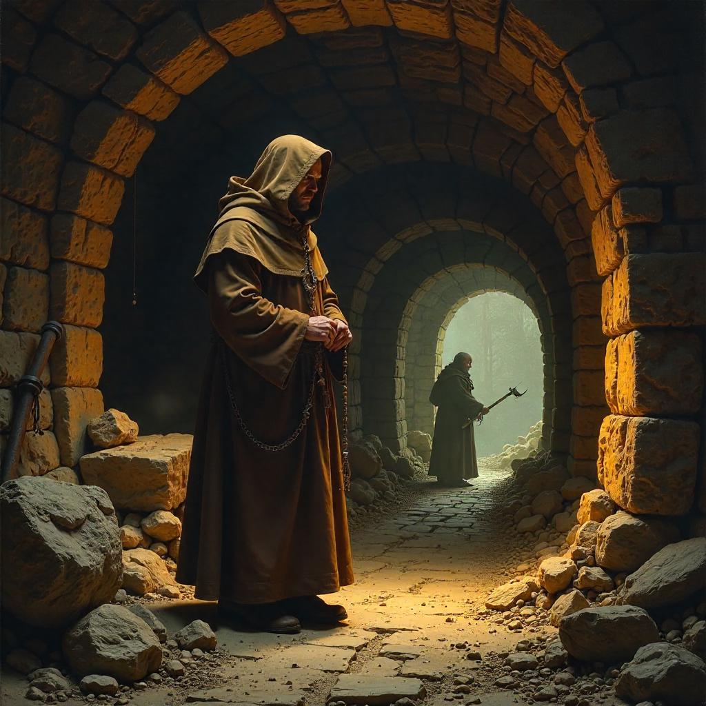 Monk in a Dwarf Mine (Oil Painting)