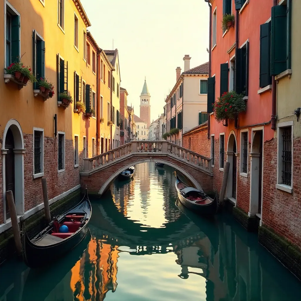Quiet Venice Canal with Colorful Historic Facades