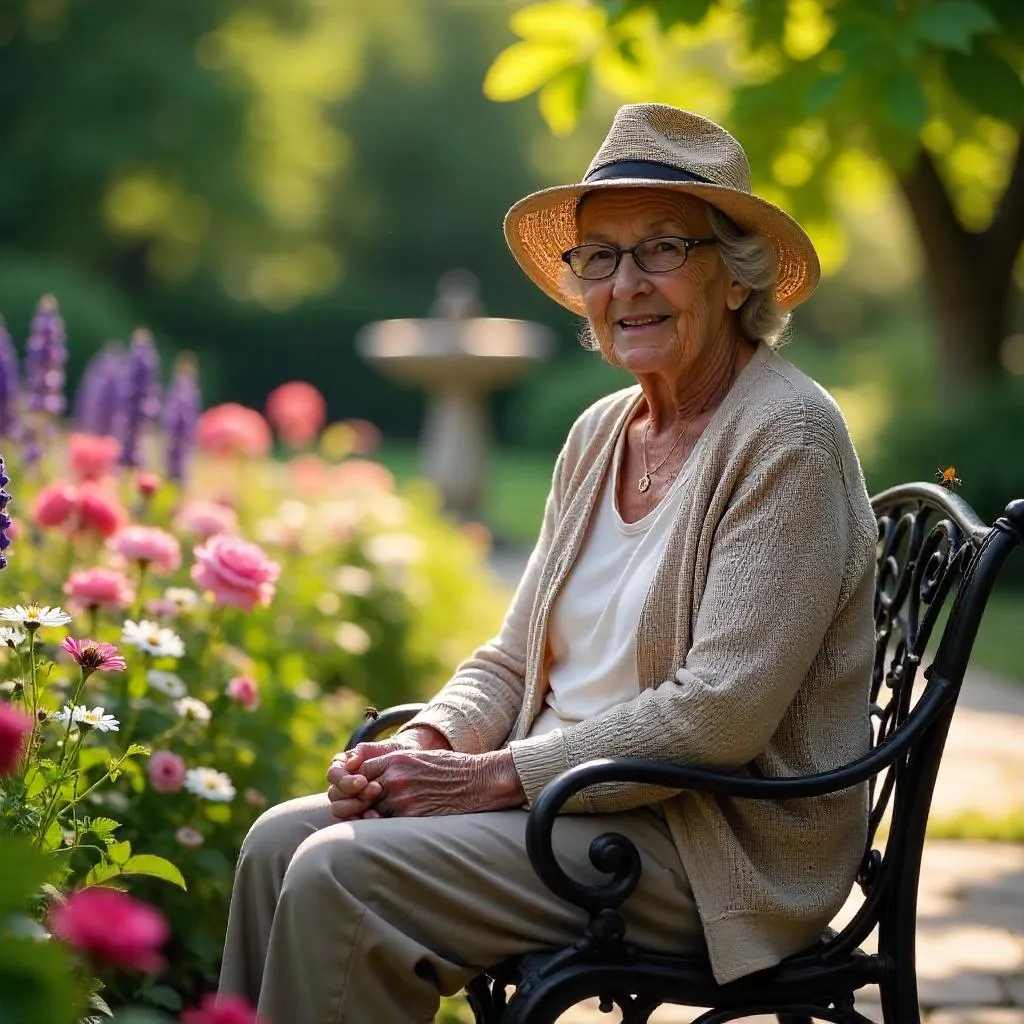 Photorealistic Elderly Person in a Sunlit Garden