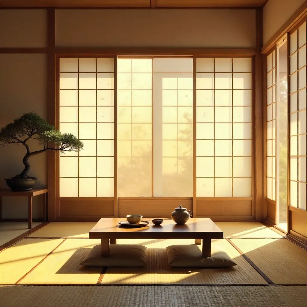 Sunlit Serenity in a Japanese Shoji Room