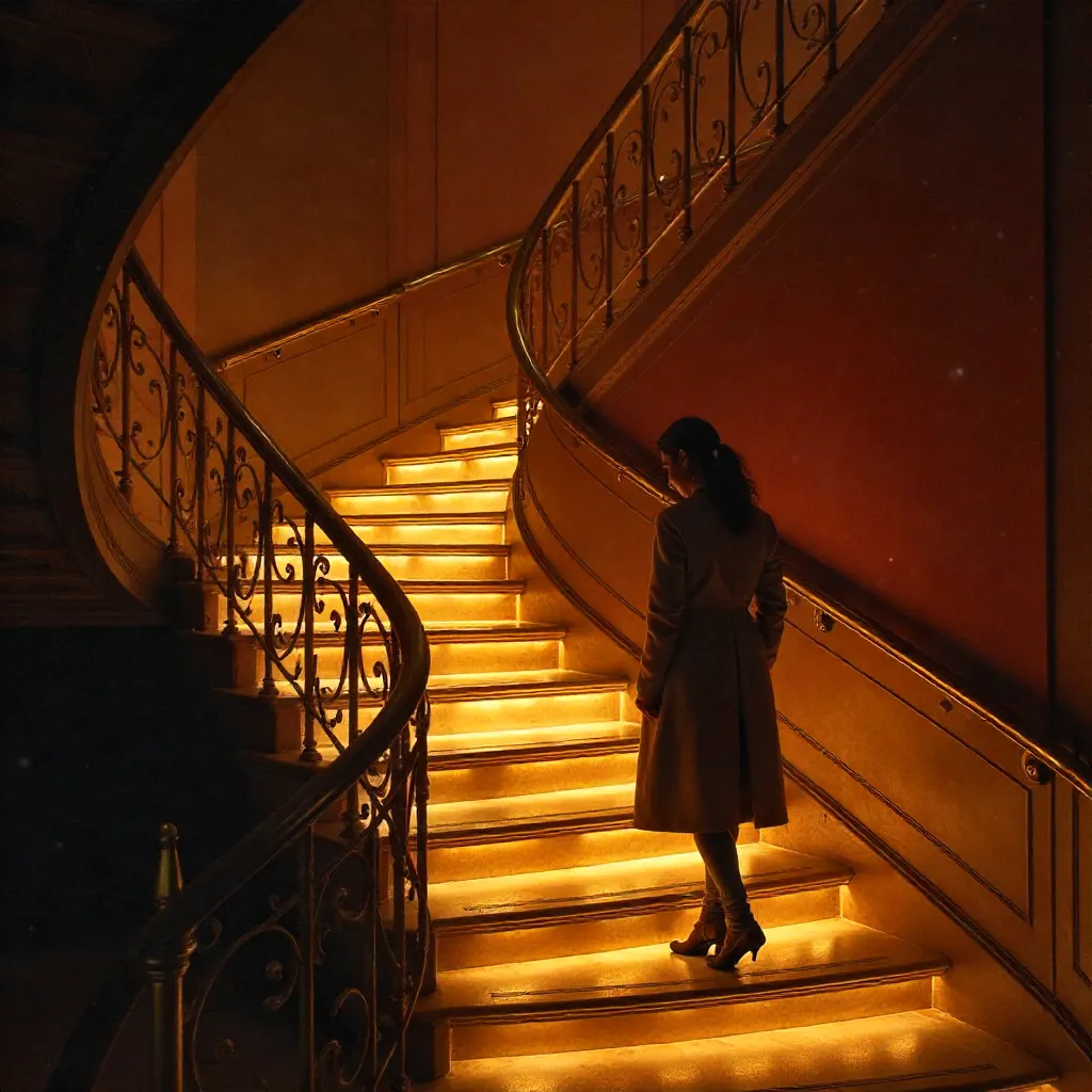 Descend into Warmth: An Illuminated Spiral Staircase