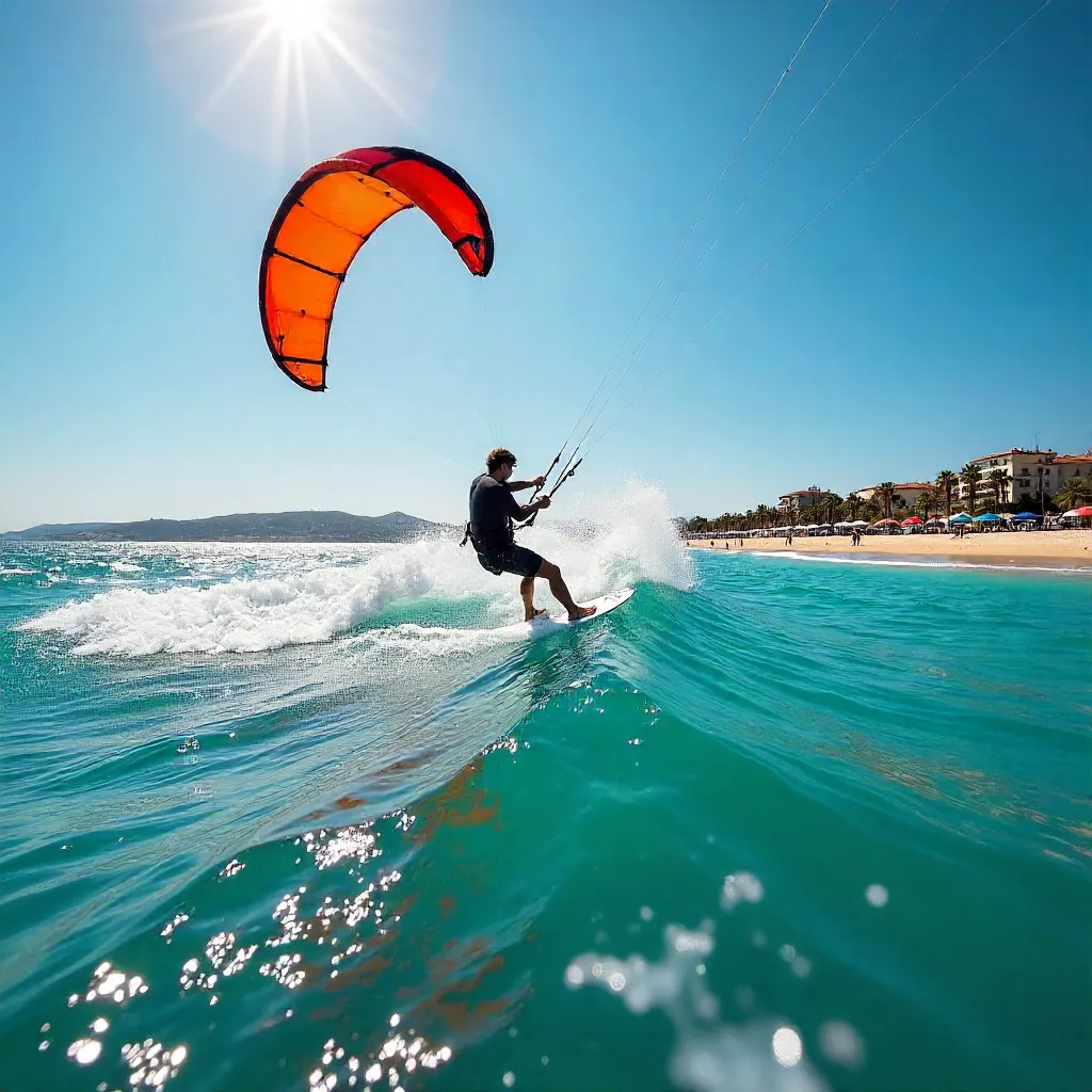 Vibrant Red Kite Surfer at Palavas-les-Flots