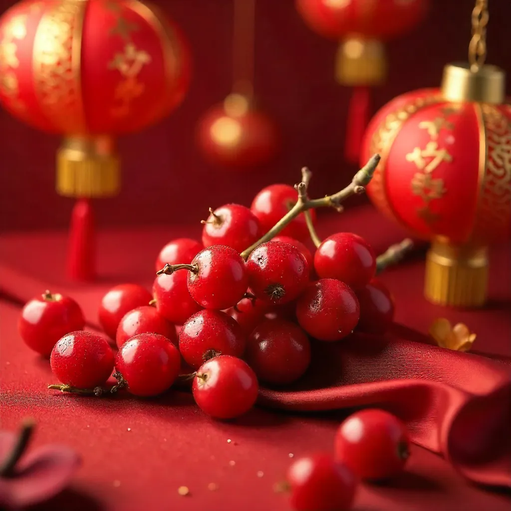 Red Berries Amid Chinese New Year Decorations