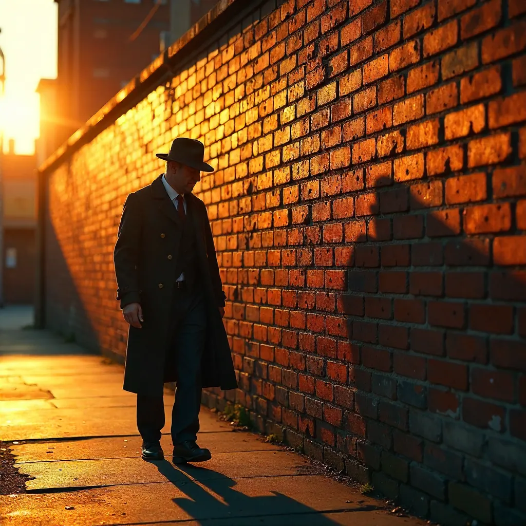 Golden Sunset Silhouette by a Brick Wall