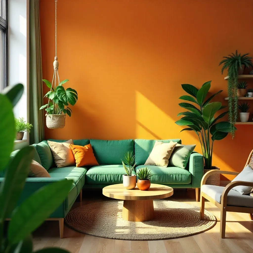 Orange Wall Jungle: A Trendy Green Living Space
