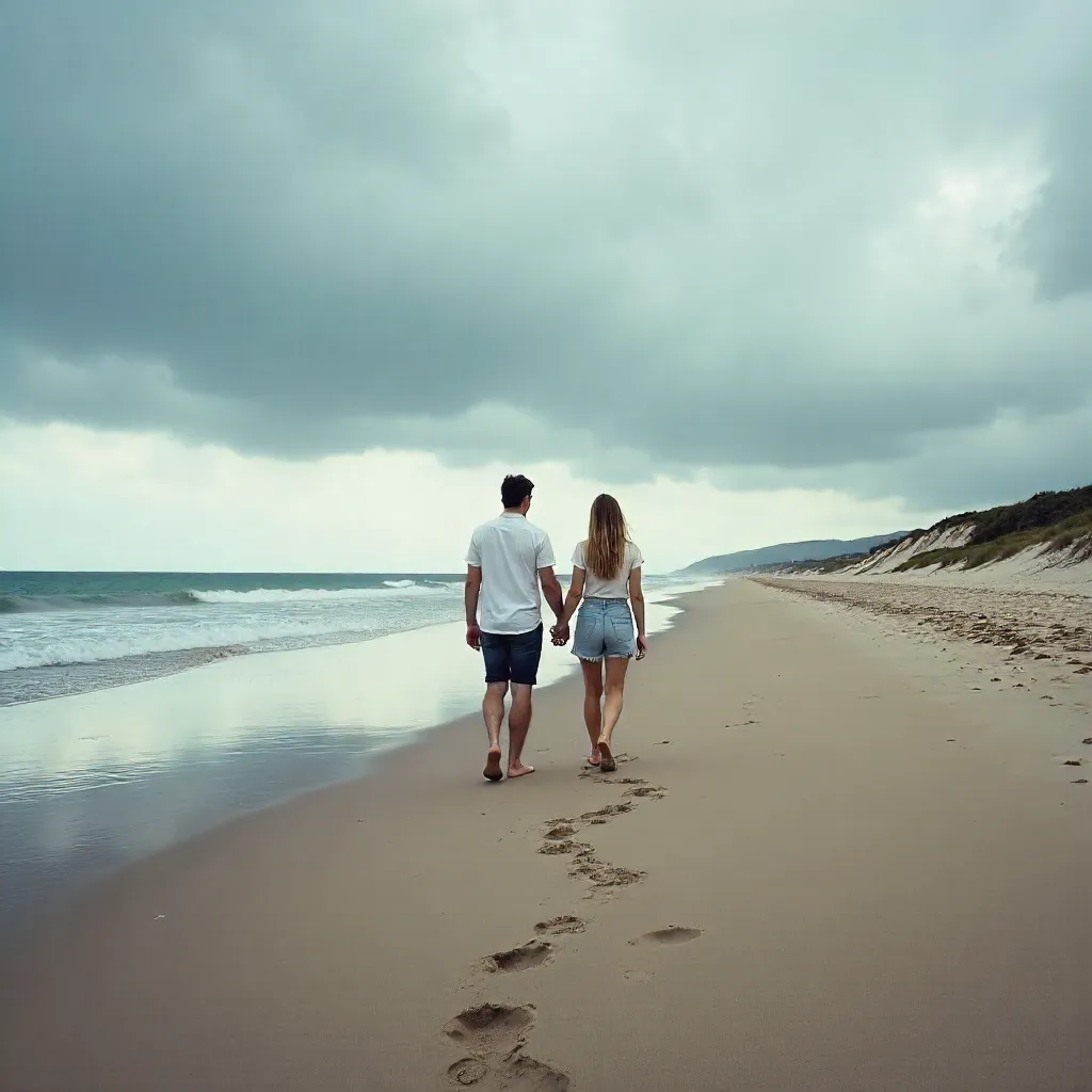 Tranquil Cloudy Coastal Beach Walk