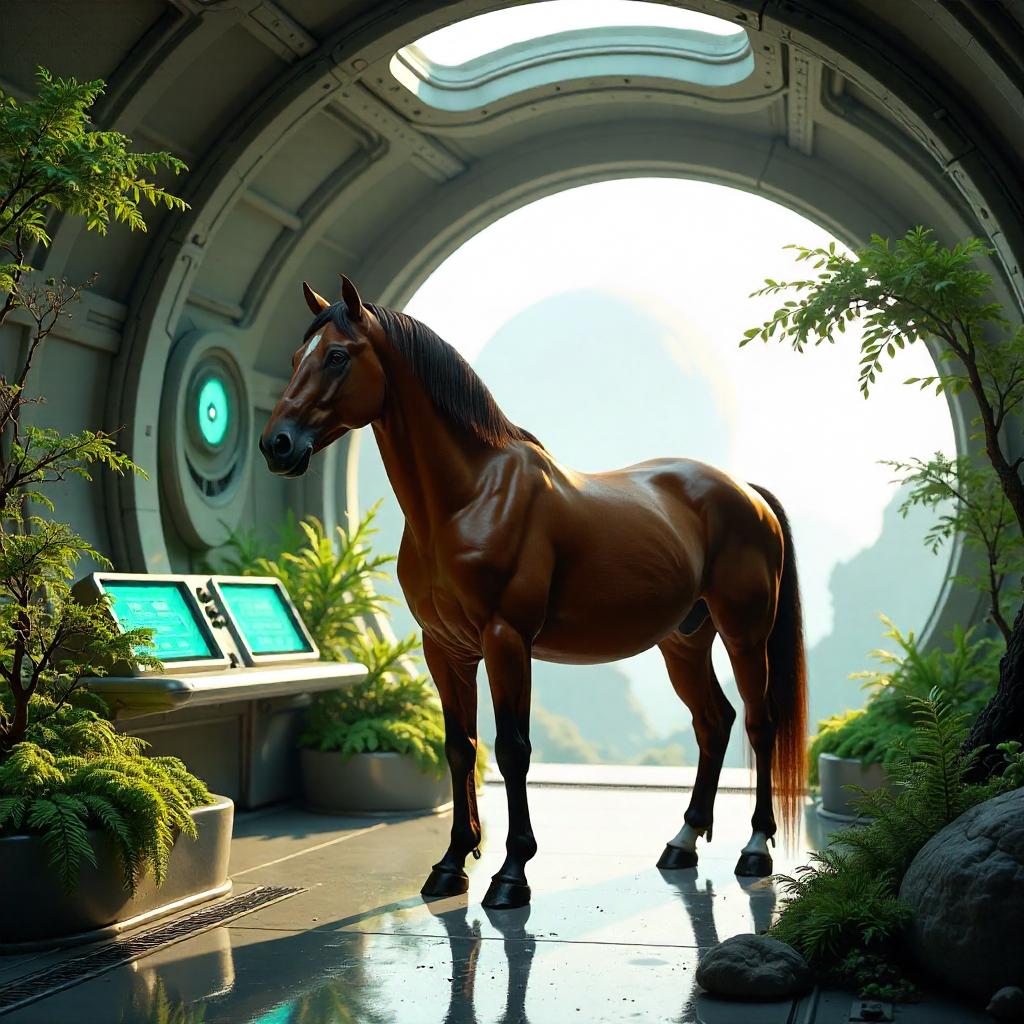 Photorealistic Horse in a Terraforming Station