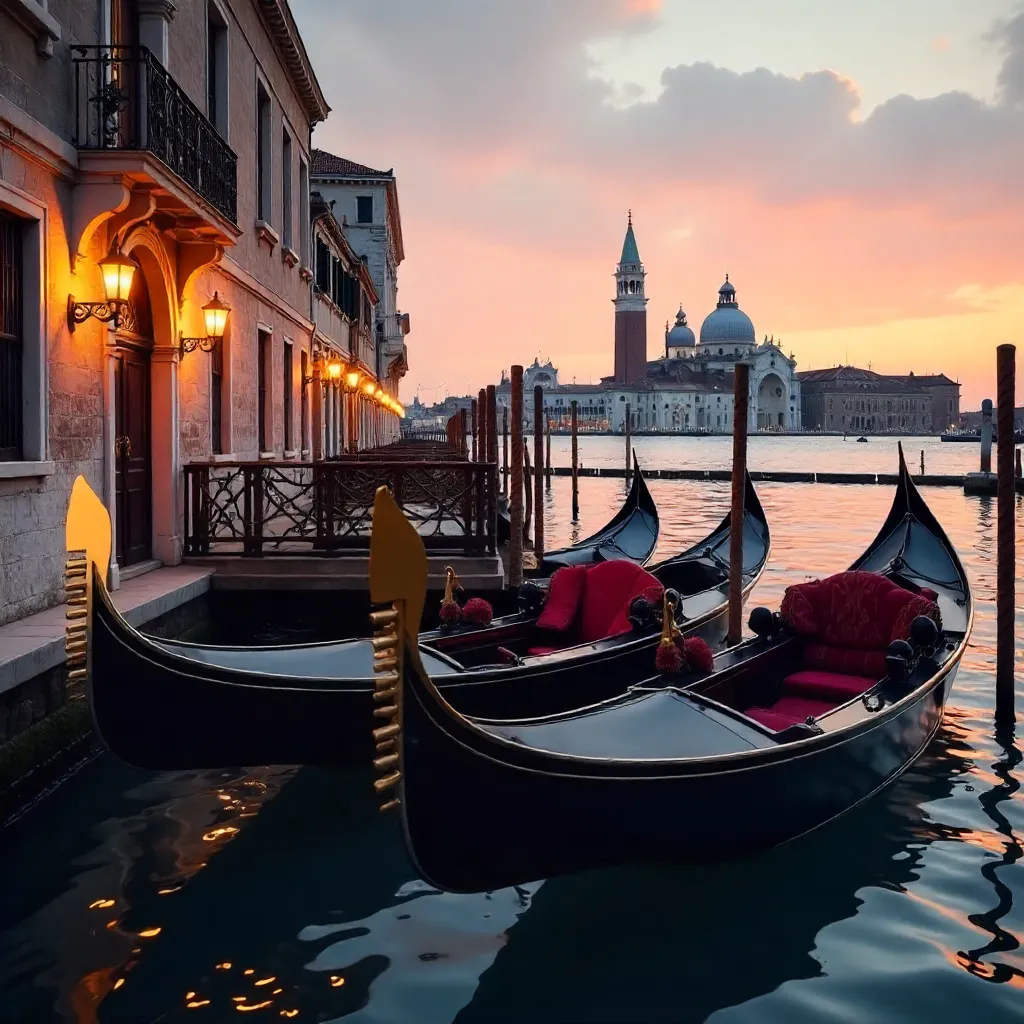 Elegant Gondolas on a Venice Canal at Twilight