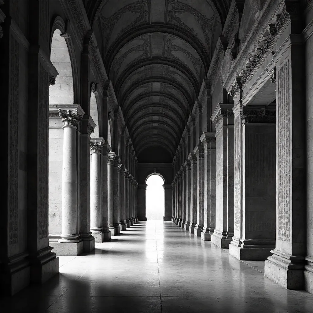 Monolithic Black-and-White Corridor