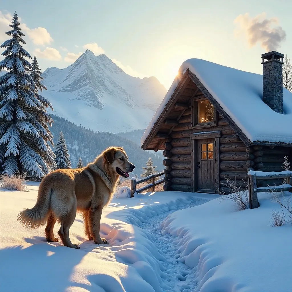 Shaggy Dog by a Snowy Hut in Tatranská Javorina