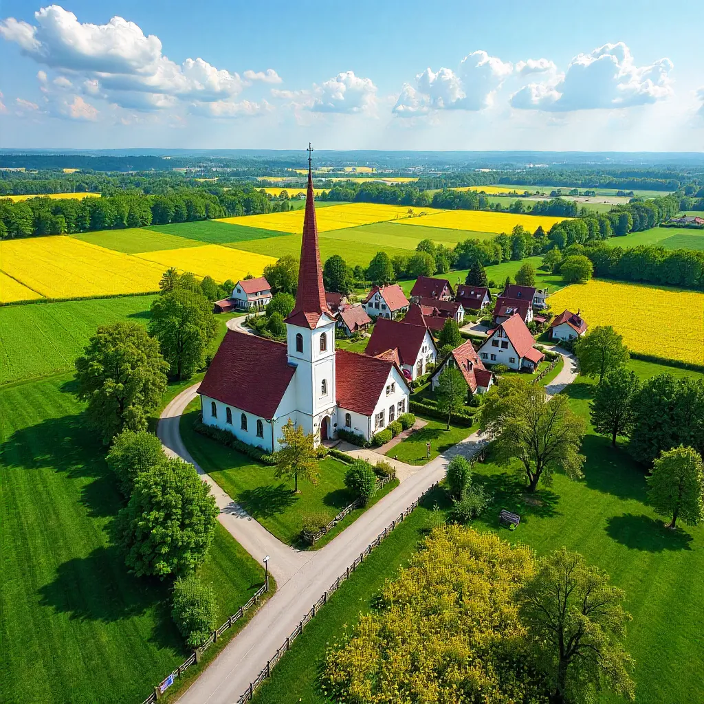 Springtime Aerial View of a Polish Village