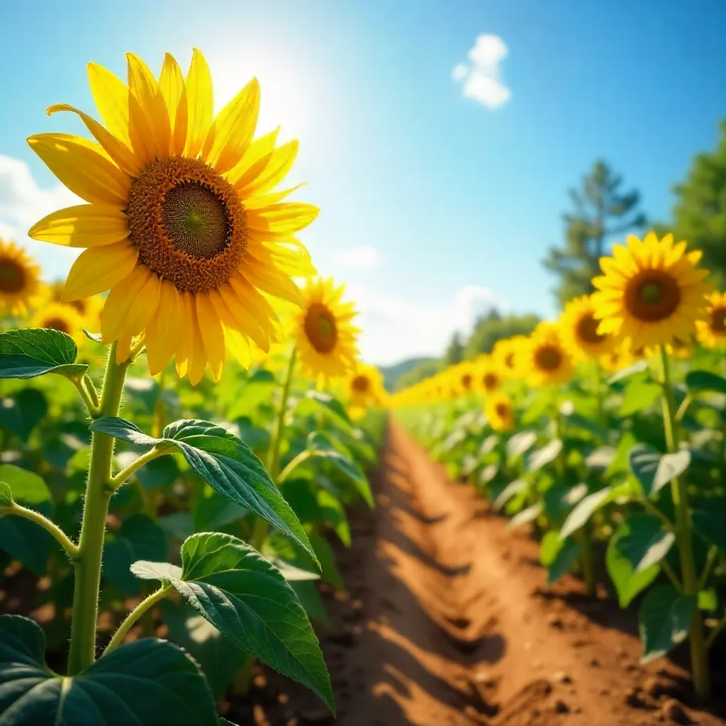 Vibrant Summer Sunflower Field in Bright Sunlight