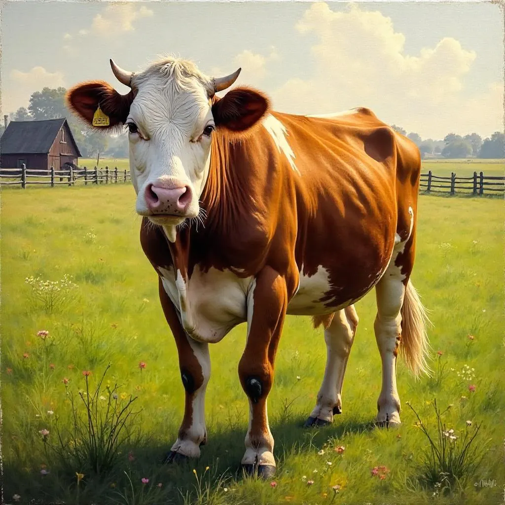 A Photoreal Cow Rendered as a Luminous Painting