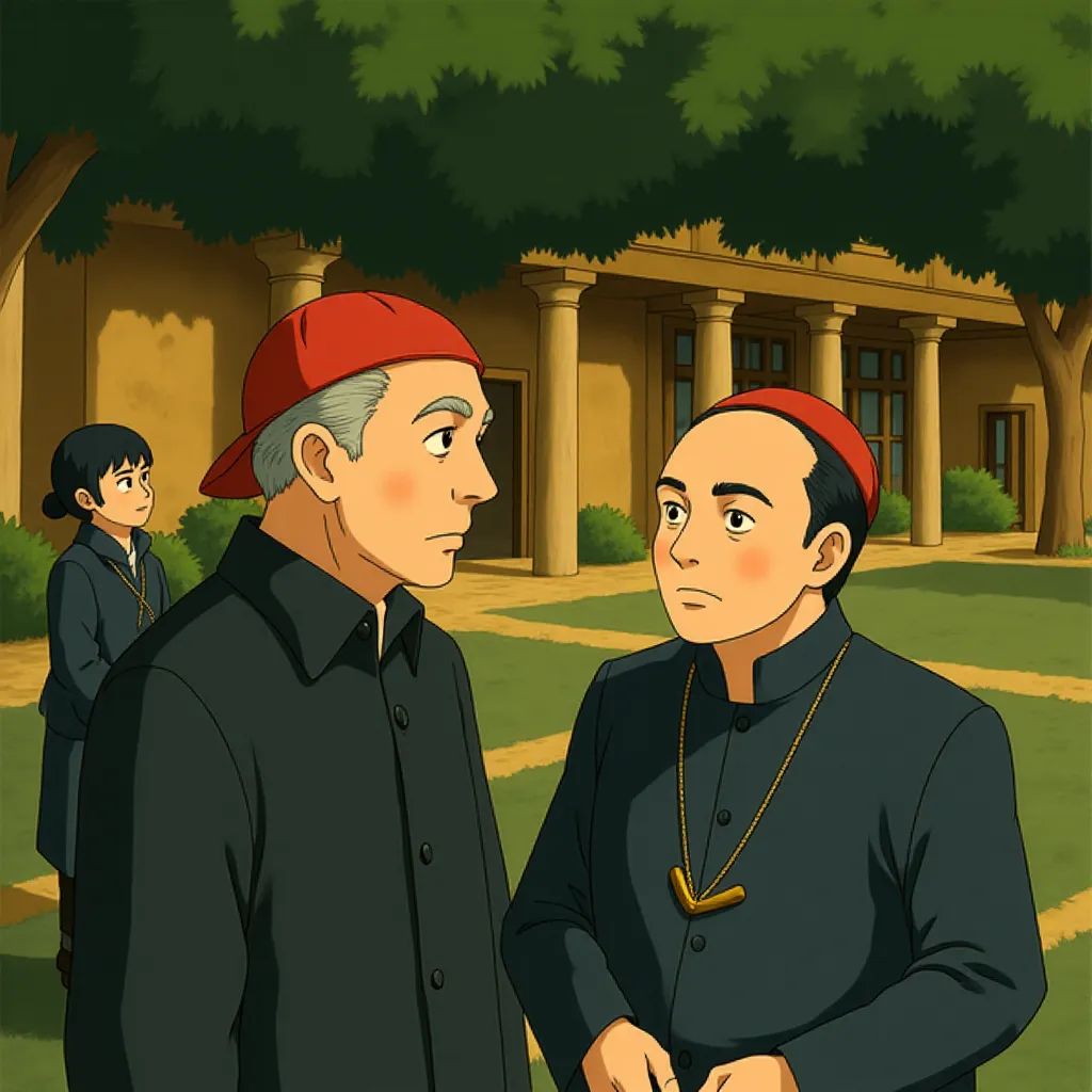 Ralph Fiennes and Stanley Tucci in Conclave (2024) - Ghibli style