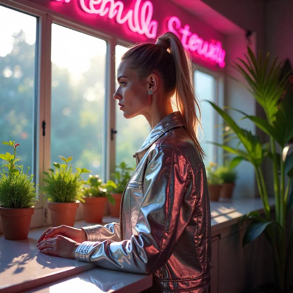 Cyberpunk Sunroom Portrait of a White Woman
