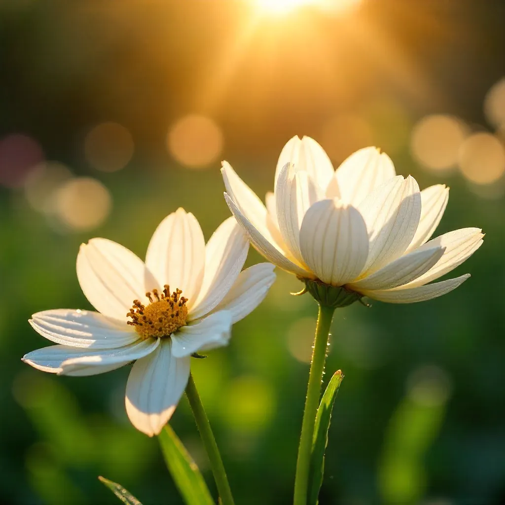 Golden Hour White Flowers with Dreamy Bokeh
