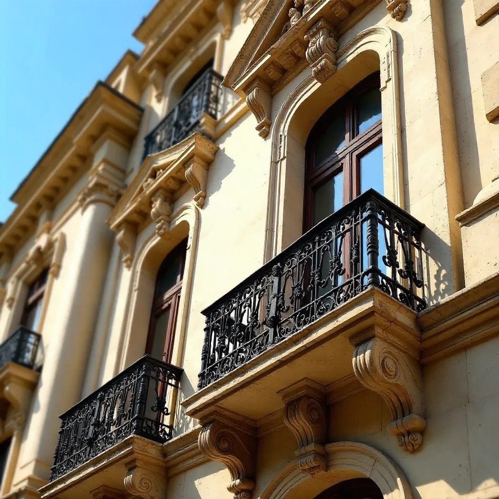Close-Up of Ornate Balconies in Bright Daylight