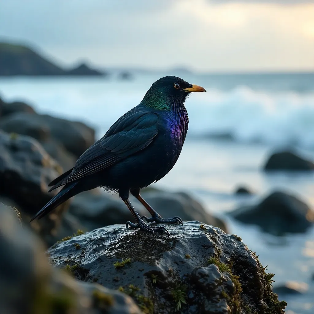 Black Starling on a Sea Rock at Galway Bay