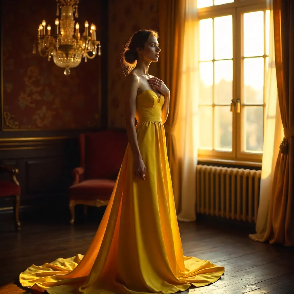 Graceful Yellow Dress in Warm Indoor Light