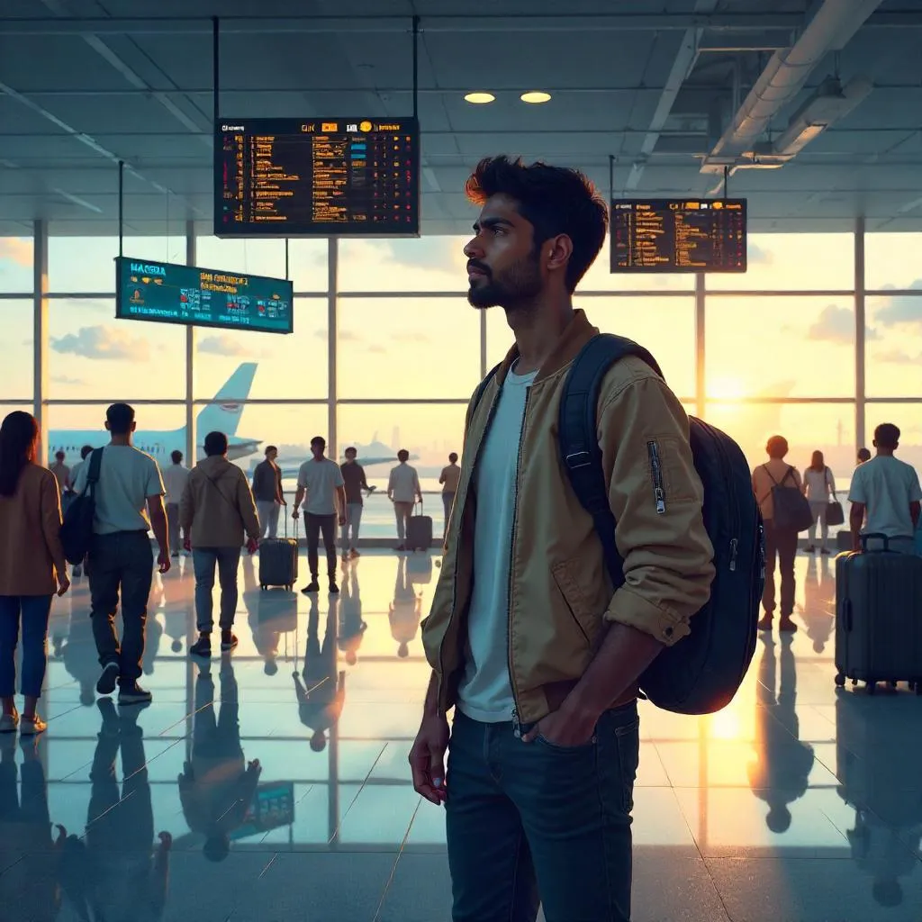 A Young Indian Man in an Airport: Digital Concept Art