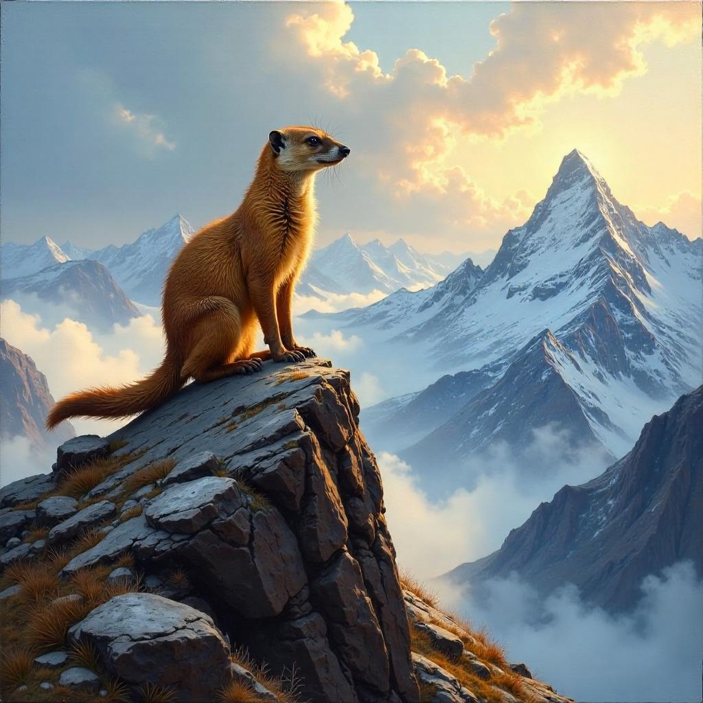 Mongoose on a Craggy Alpine Peak (Oil Painting)