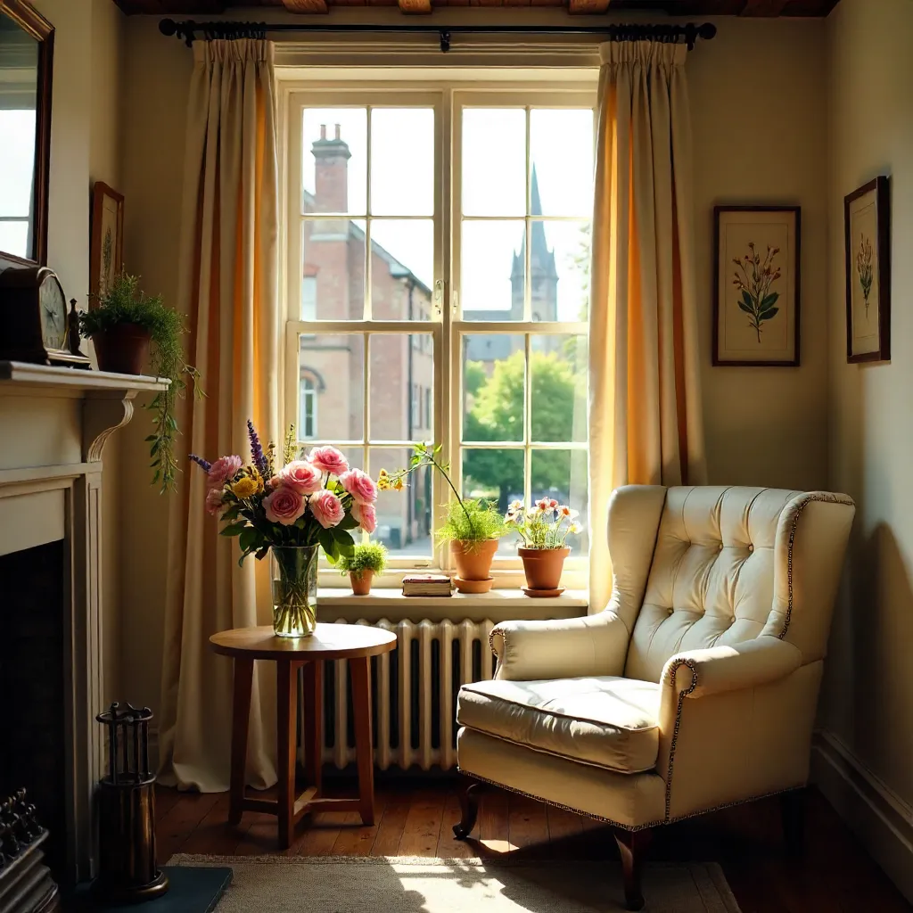 Sunlit York Living Room Corner with Flowers